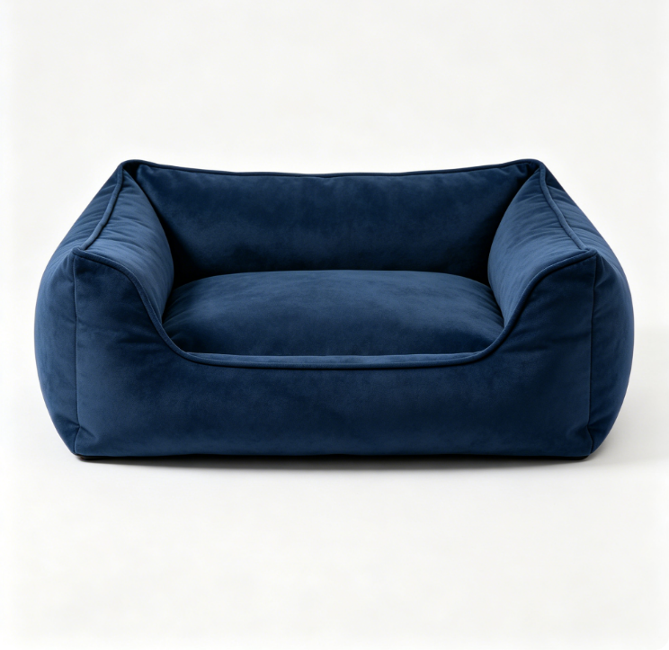 HanssonPaw Lit canin bleu marine, mousse alvéolée, housse amovible lavable imperméable